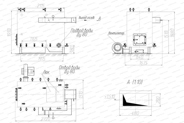 Котел 0.35 МВт без дымососа чертеж